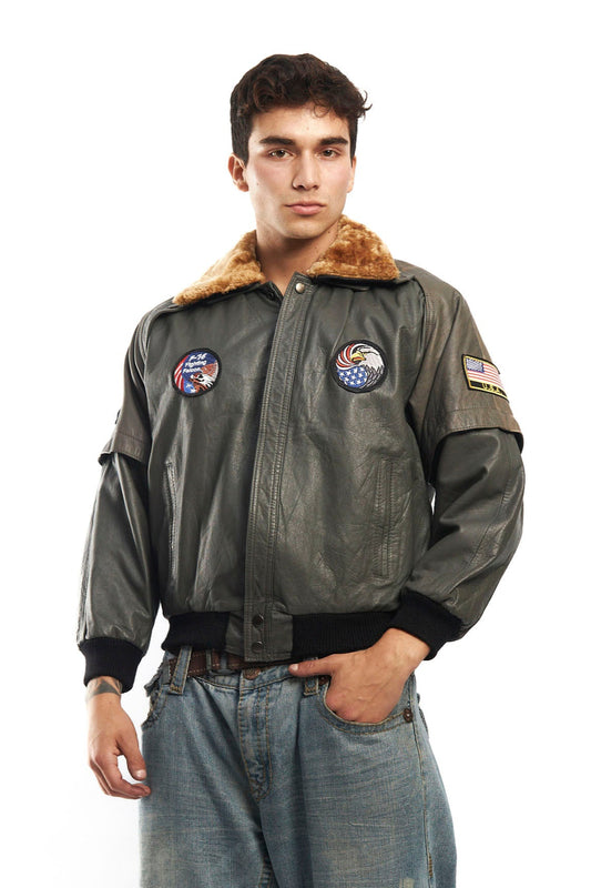 1990 Pierre Boné Vintage Patched Flight Leather Jacket (S)