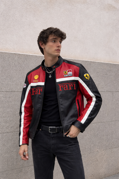 Ferrari Black and Red Vegan Leather Jacket