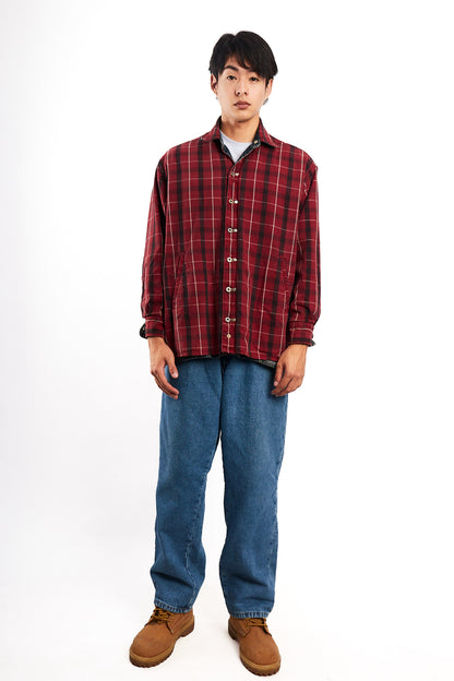 2000 Vintage Tommy Motorcycle Reversible Denim/Tartan Jacket (M/L)
