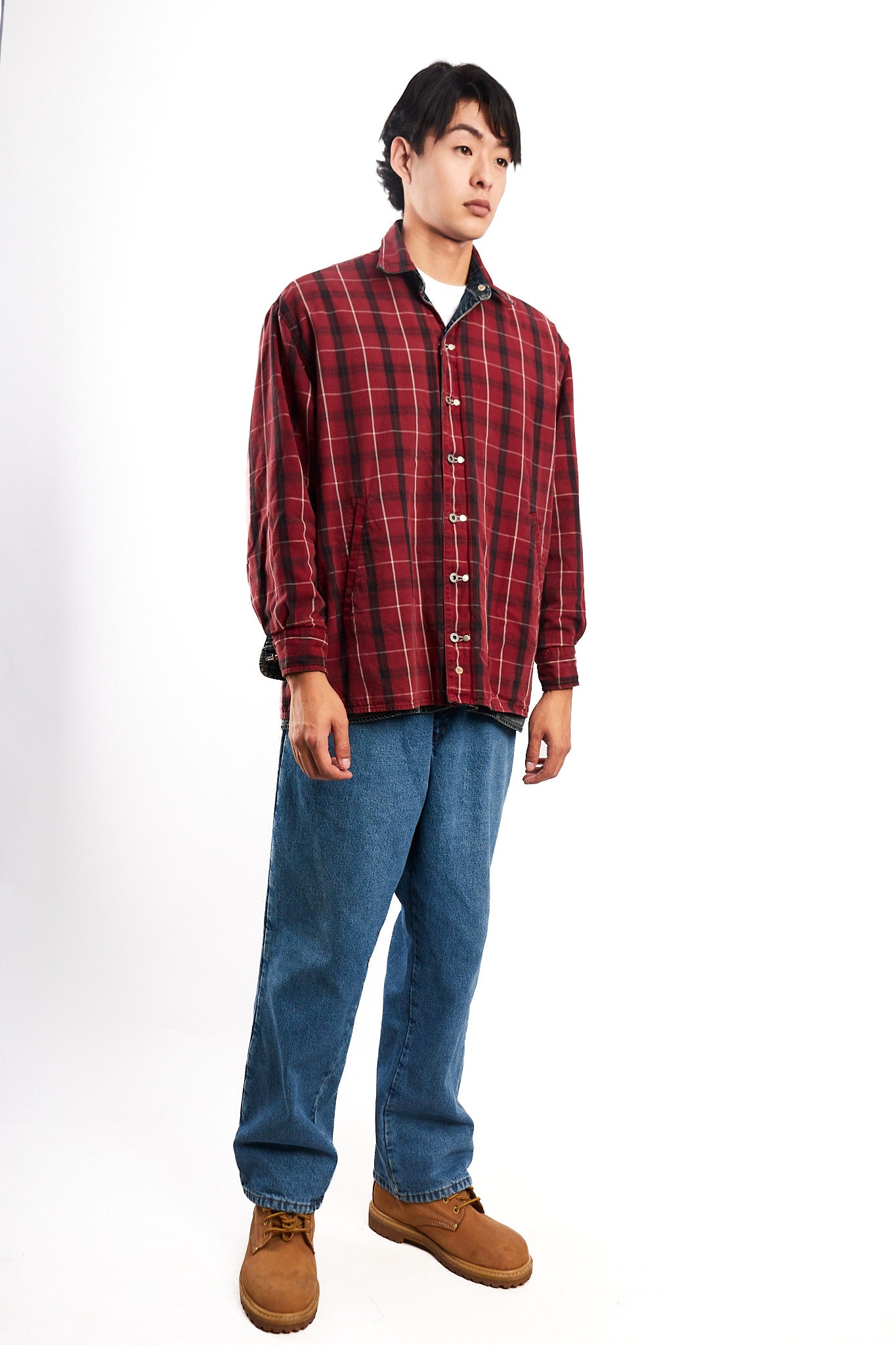 2000 Vintage Tommy Motorcycle Reversible Denim/Tartan Jacket (M/L)