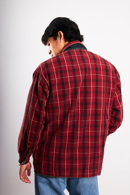 2000 Vintage Tommy Motorcycle Reversible Denim/Tartan Jacket (M/L)