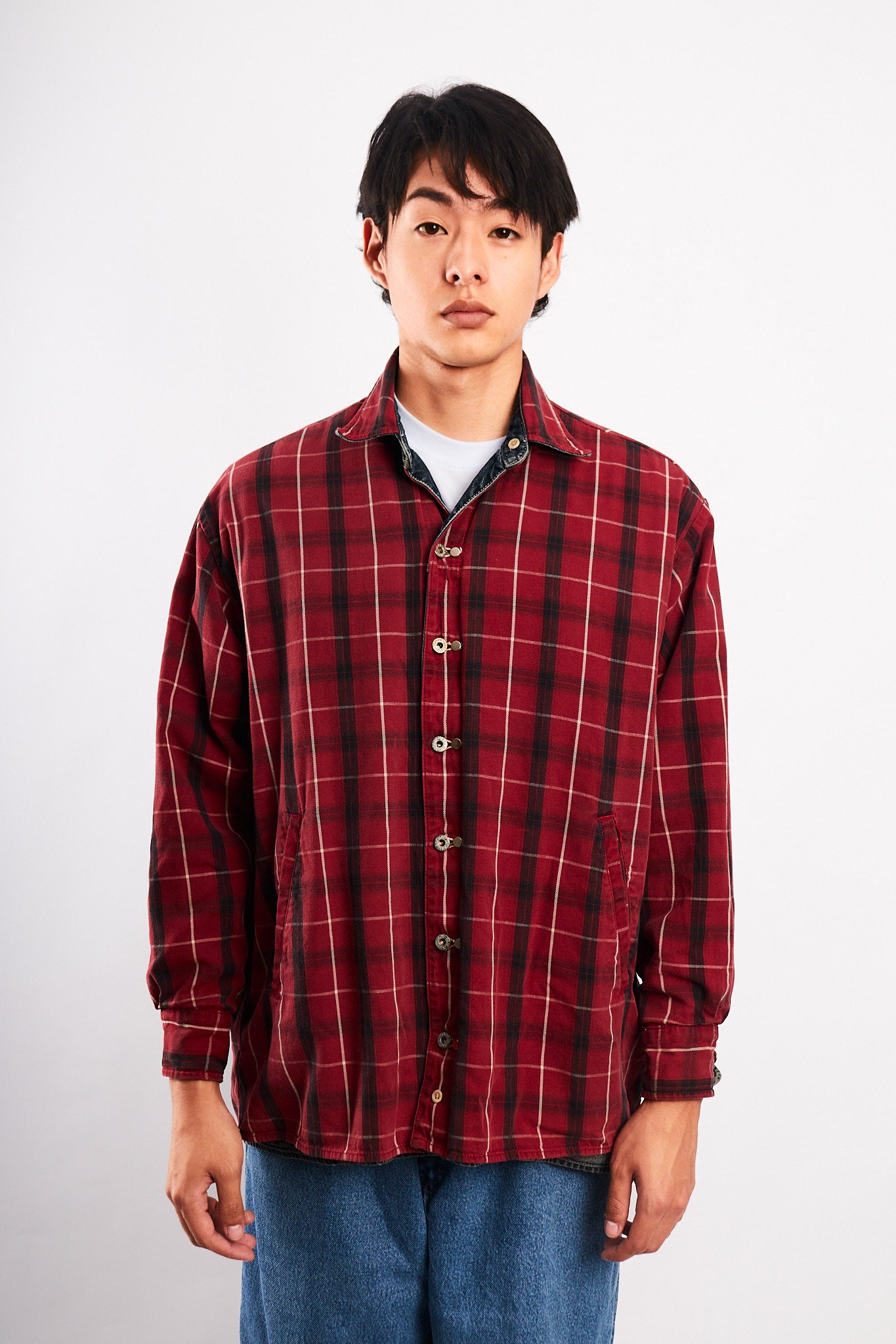 2000 Vintage Tommy Motorcycle Reversible Denim/Tartan Jacket (M/L)