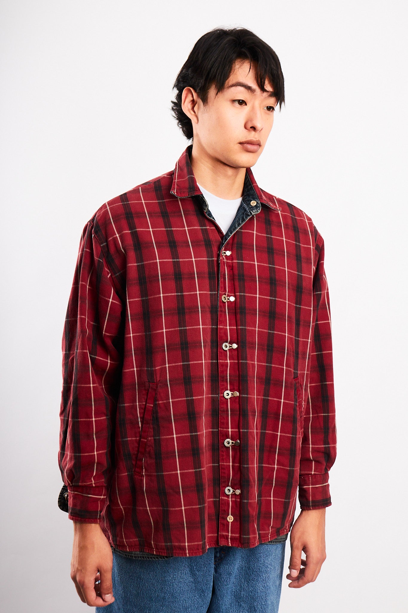 2000 Vintage Tommy Motorcycle Reversible Denim/Tartan Jacket (M/L)