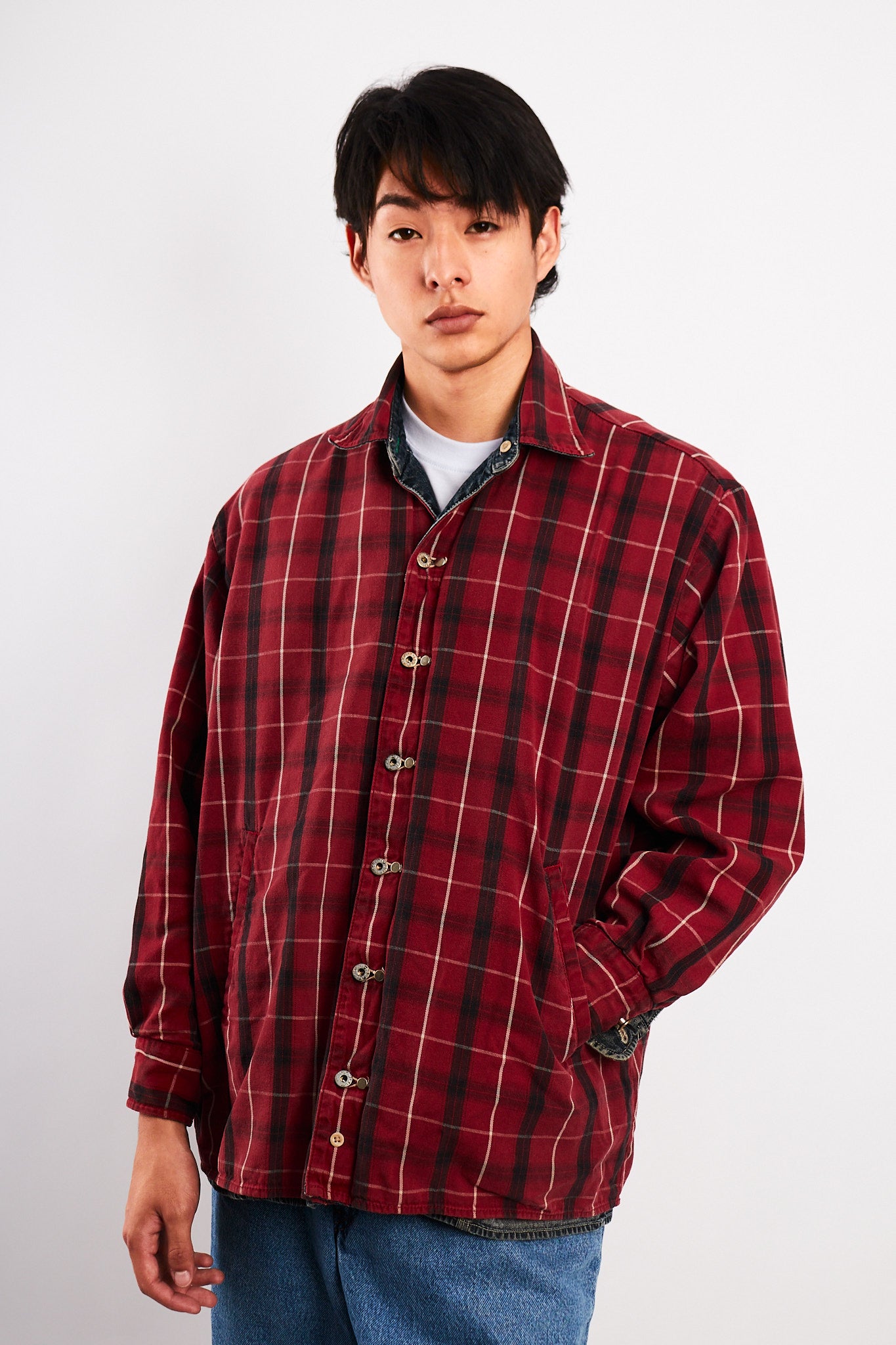 2000 Vintage Tommy Motorcycle Reversible Denim/Tartan Jacket (M/L)