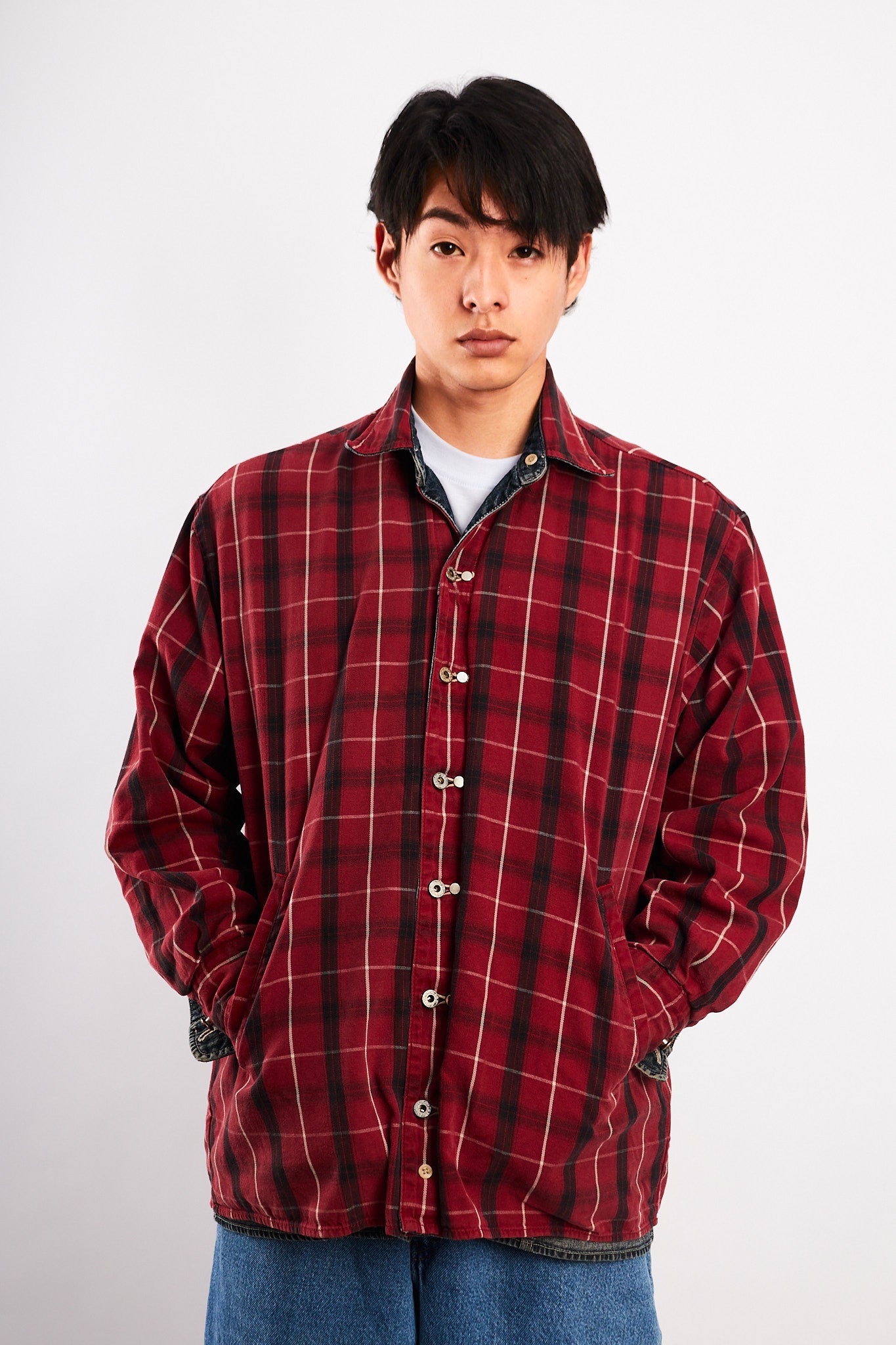2000 Vintage Tommy Motorcycle Reversible Denim/Tartan Jacket (M/L)