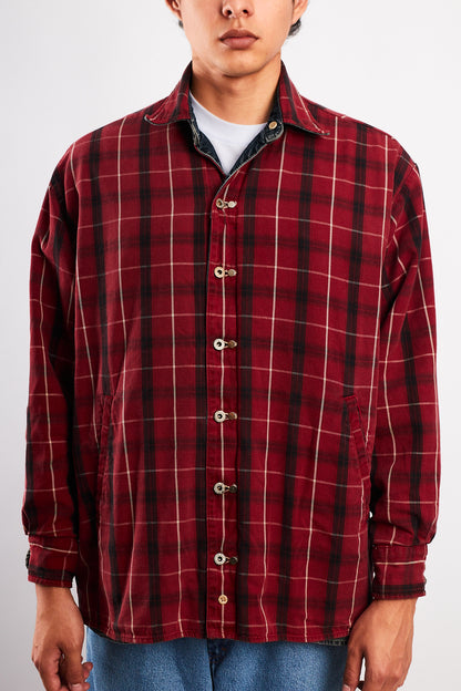 2000 Vintage Tommy Motorcycle Reversible Denim/Tartan Jacket (M/L)