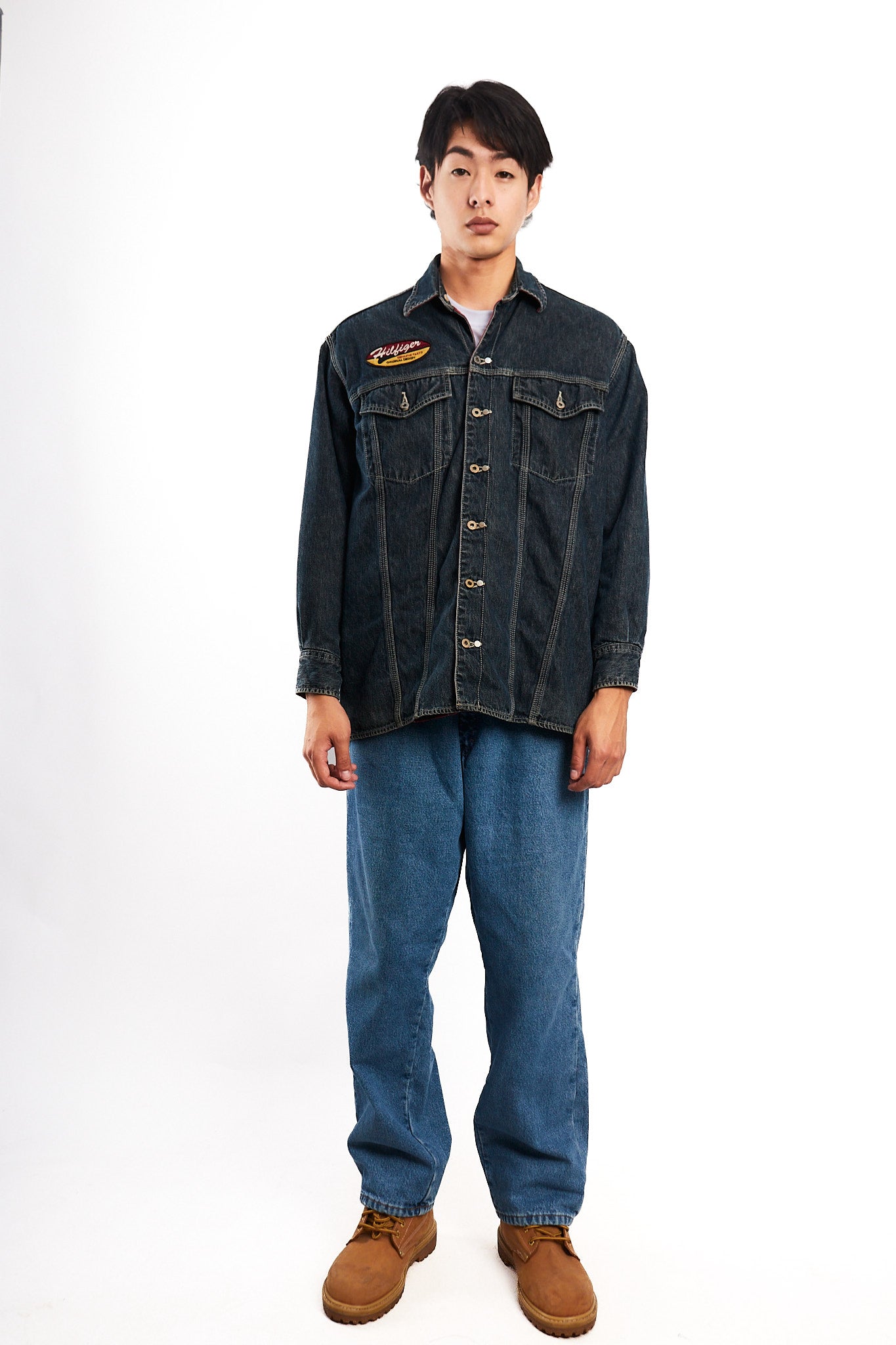 2000 Vintage Tommy Motorcycle Reversible Denim/Tartan Jacket (M/L)