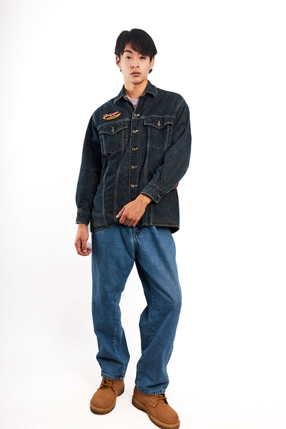 2000 Vintage Tommy Motorcycle Reversible Denim/Tartan Jacket (M/L)