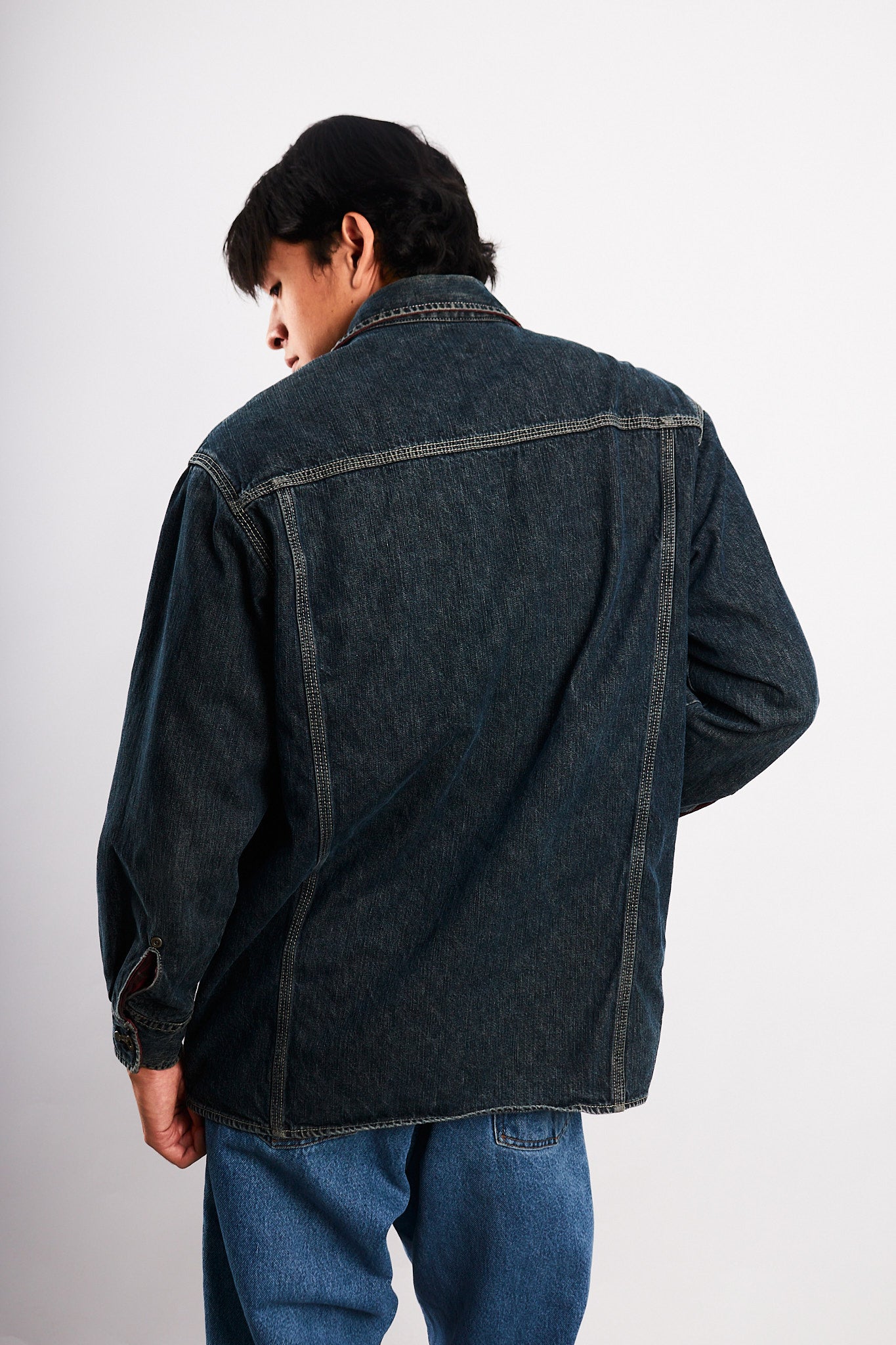 2000 Vintage Tommy Motorcycle Reversible Denim/Tartan Jacket (M/L)