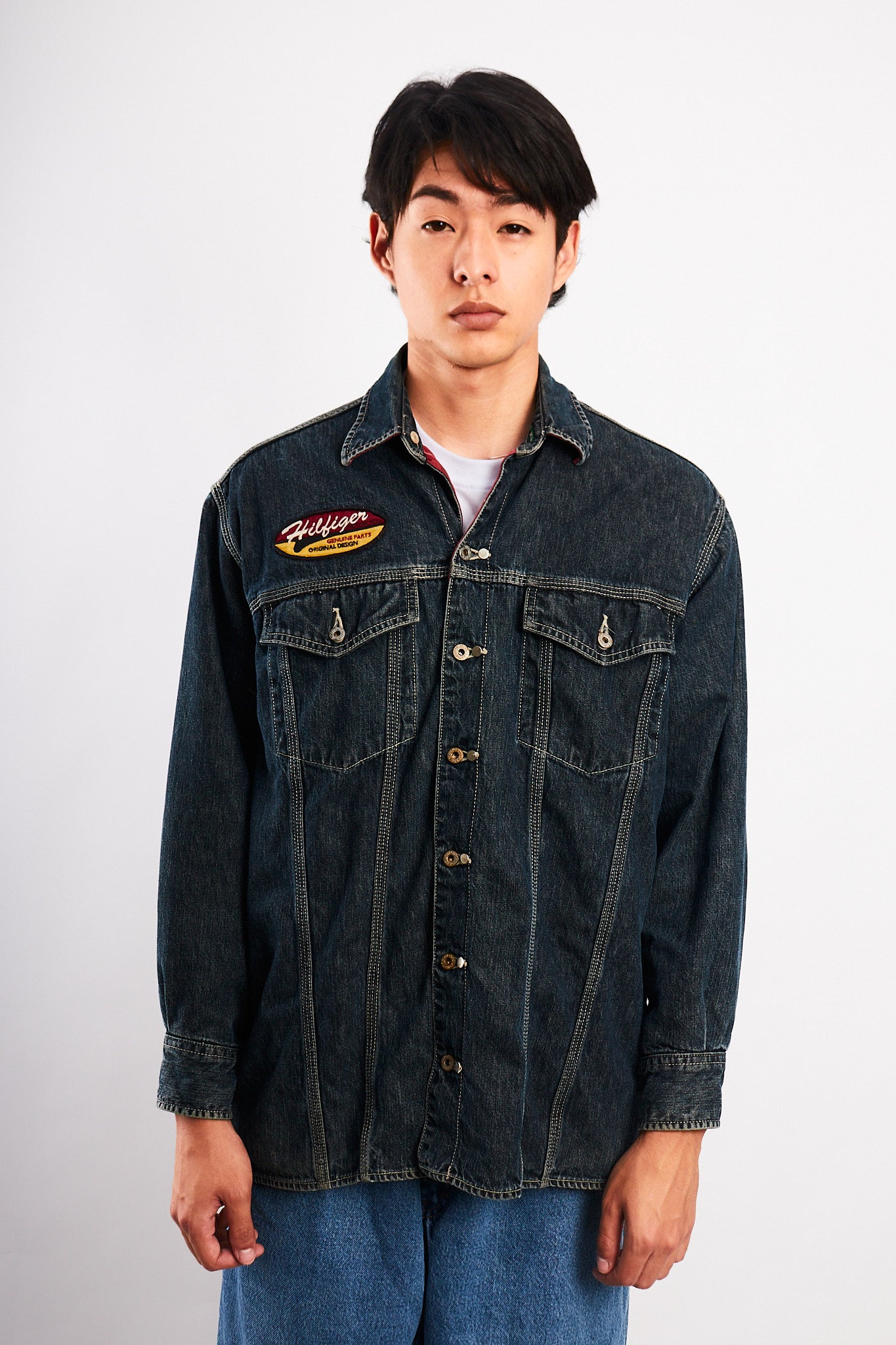 2000 Vintage Tommy Motorcycle Reversible Denim/Tartan Jacket (M/L)