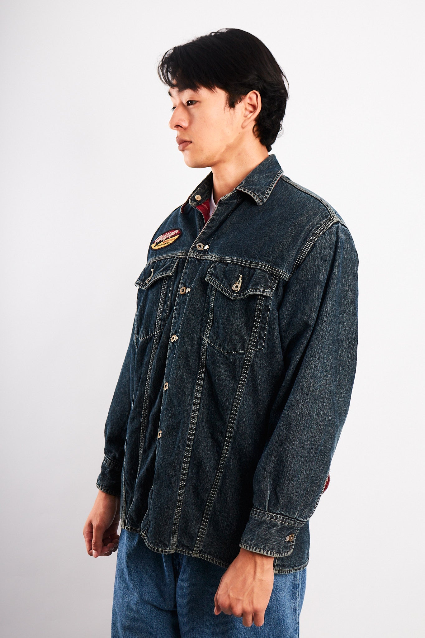 2000 Vintage Tommy Motorcycle Reversible Denim/Tartan Jacket (M/L)