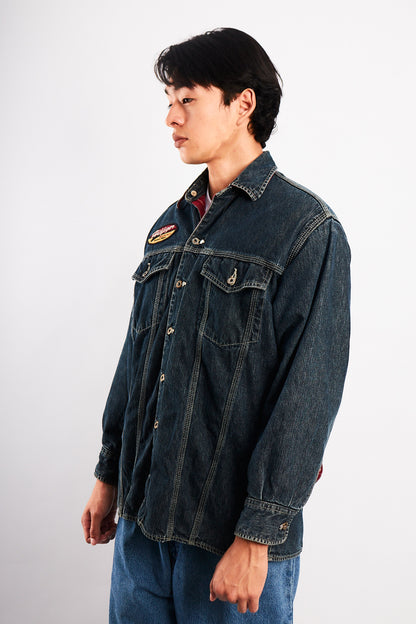 2000 Vintage Tommy Motorcycle Reversible Denim/Tartan Jacket (M/L)