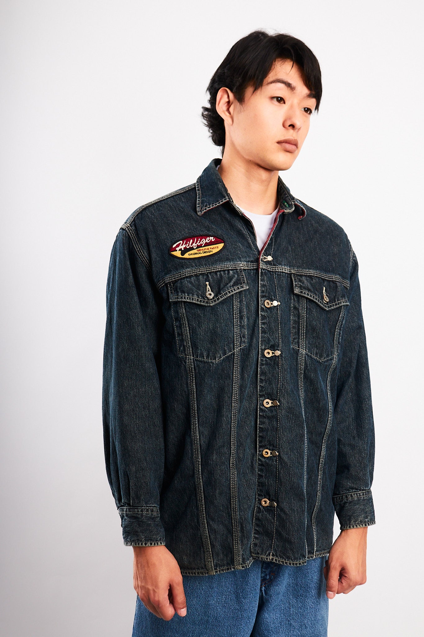 2000 Vintage Tommy Motorcycle Reversible Denim/Tartan Jacket (M/L)