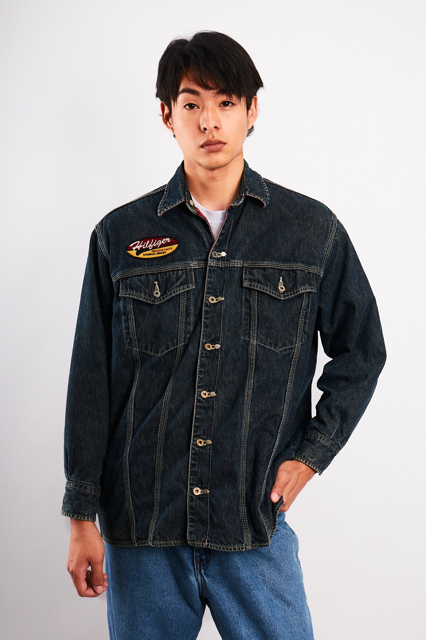 2000 Vintage Tommy Motorcycle Reversible Denim/Tartan Jacket (M/L)