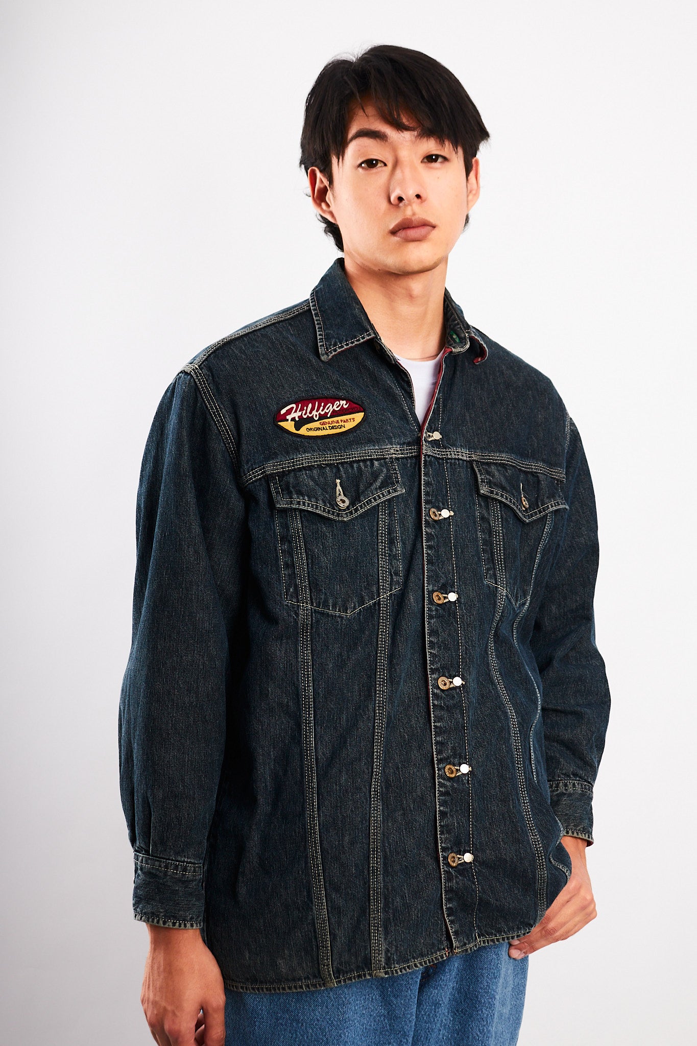 2000 Vintage Tommy Motorcycle Reversible Denim/Tartan Jacket (M/L)