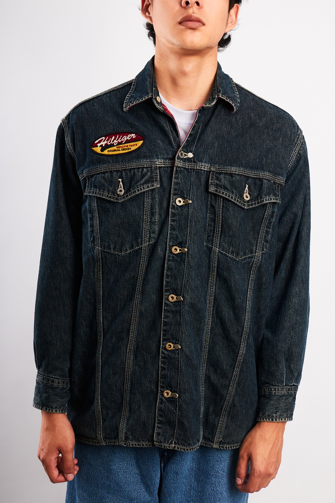2000 Vintage Tommy Motorcycle Reversible Denim/Tartan Jacket (M/L)