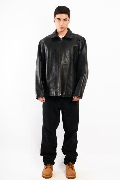 2000 Vintage GAP Black Leather Harrington (L/XL)