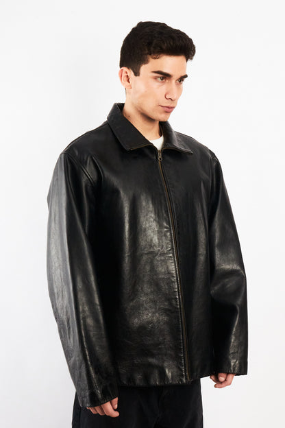 2000 Vintage GAP Black Leather Harrington (L/XL)