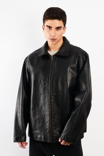 2000 Vintage GAP Black Leather Harrington (L/XL)