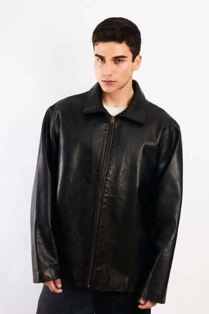 2000 Vintage GAP Black Leather Harrington (L/XL)