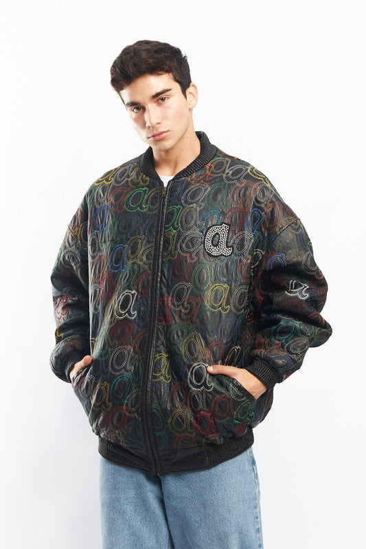 2000 Vintage A embroidered Leather Jacket (XL)