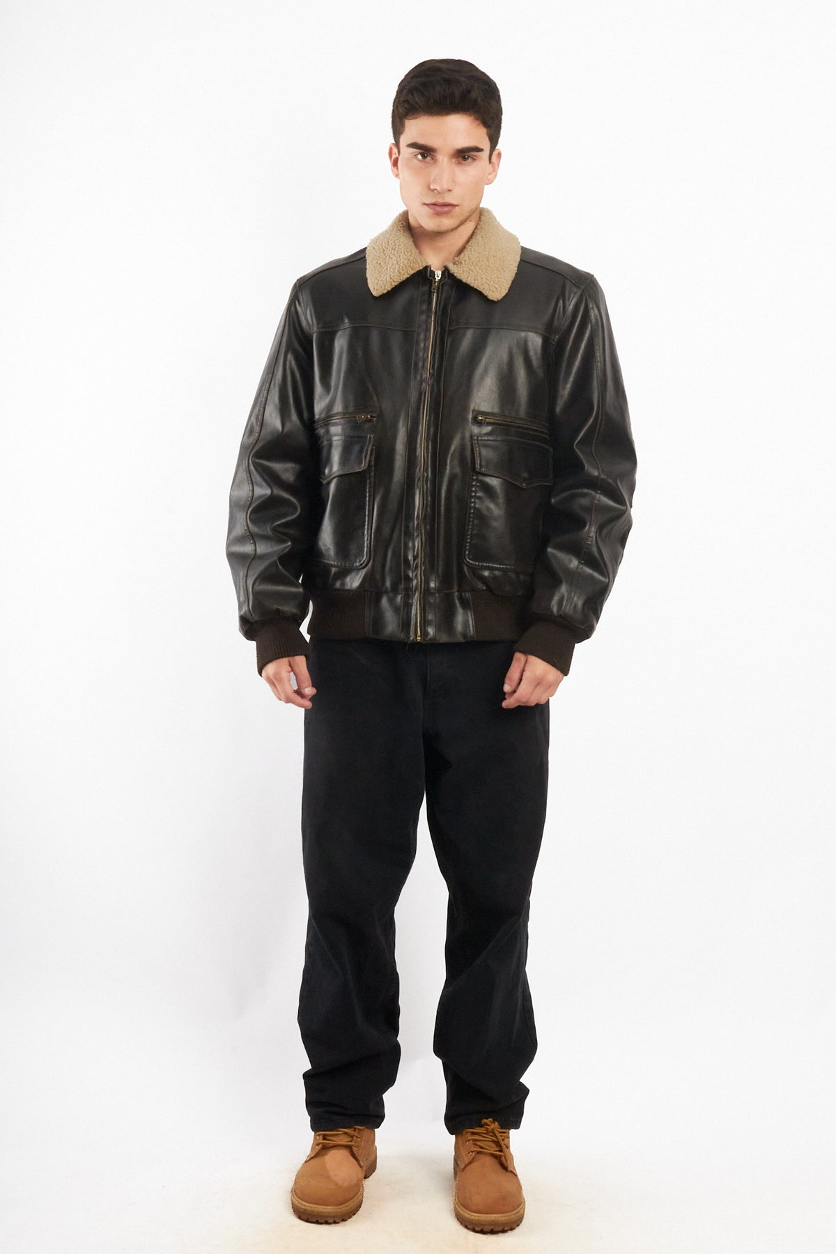2000 Vintage Levi's Distressed Vegan Leather A-2 Sherpa Aviator (M/L)