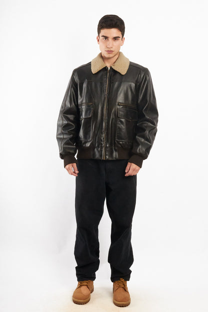 2000 Vintage Levi's Distressed Vegan Leather A-2 Sherpa Aviator (M/L)