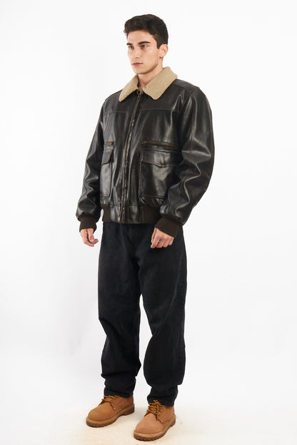 2000 Vintage Levi's Distressed Vegan Leather A-2 Sherpa Aviator (M/L)