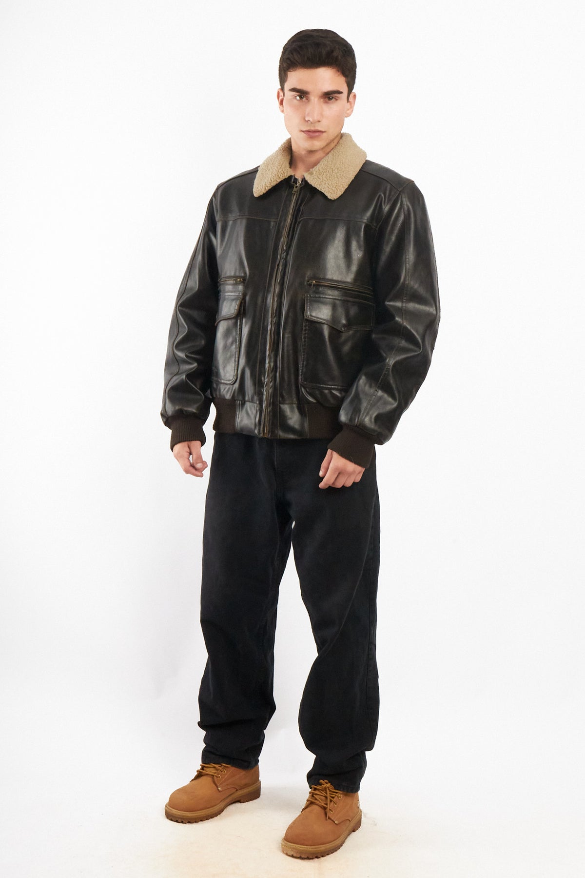 2000 Vintage Levi's Distressed Vegan Leather A-2 Sherpa Aviator (M/L)