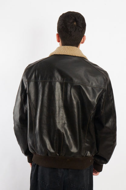 2000 Vintage Levi's Distressed Vegan Leather A-2 Sherpa Aviator (M/L)