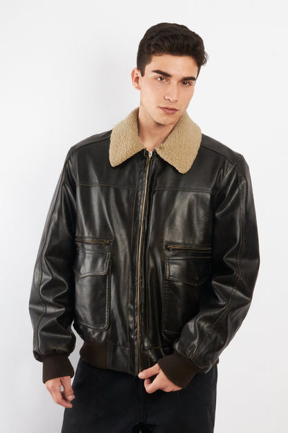 2000 Vintage Levi's Distressed Vegan Leather A-2 Sherpa Aviator (M/L)