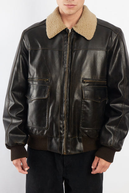 2000 Vintage Levi's Distressed Vegan Leather A-2 Sherpa Aviator (M/L)