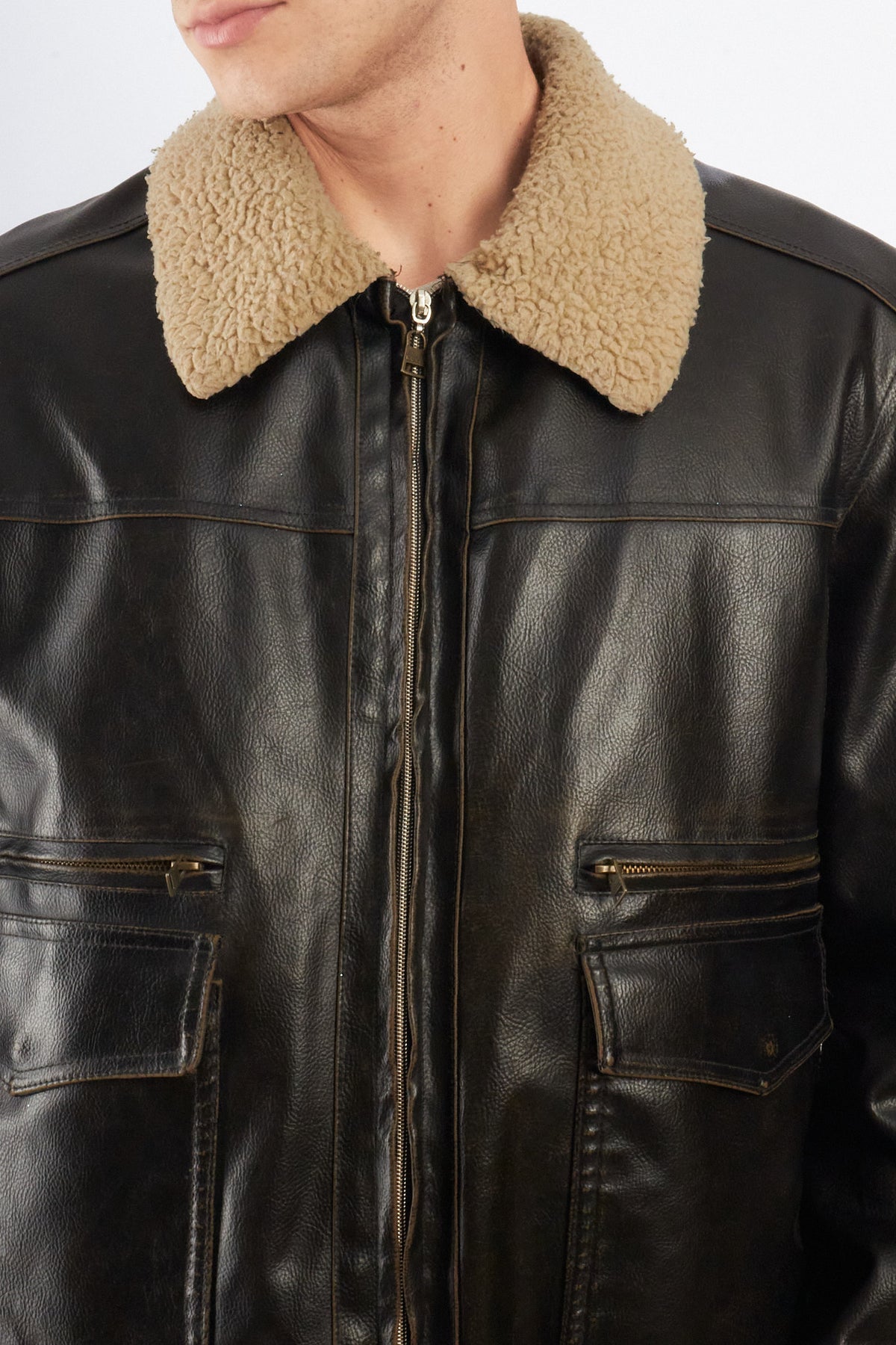 2000 Vintage Levi's Distressed Vegan Leather A-2 Sherpa Aviator (M/L)