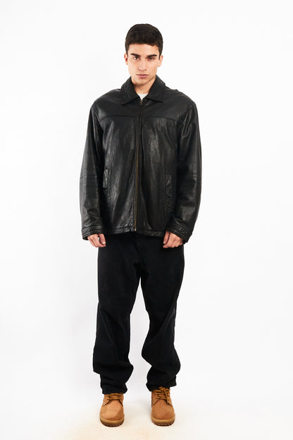2000 Vintage Columbia Leather Harrington Jacket (L/XL)