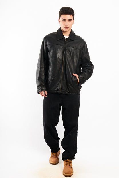 2000 Vintage Columbia Leather Harrington Jacket (L/XL)