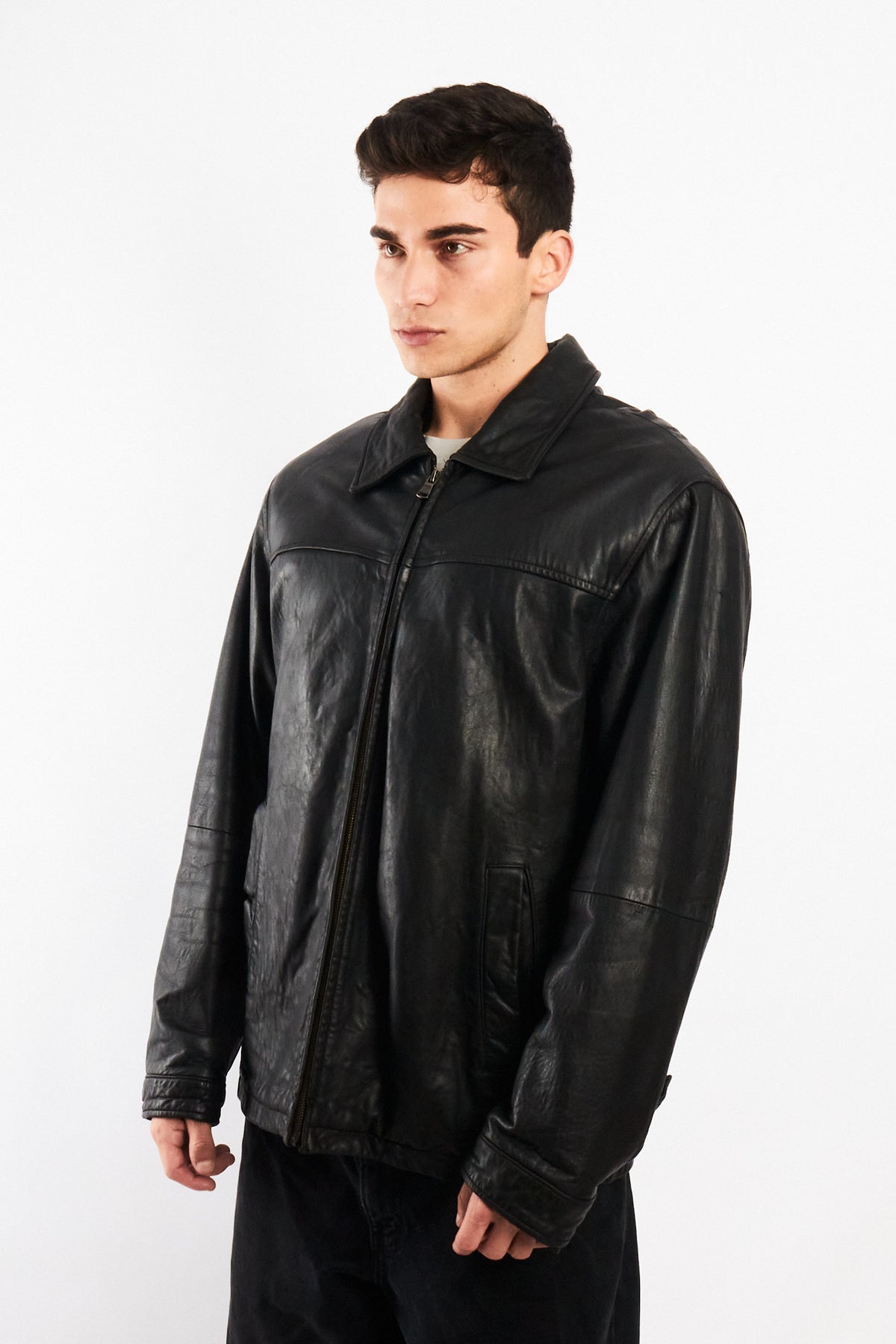 2000 Vintage Columbia Leather Harrington Jacket (L/XL)