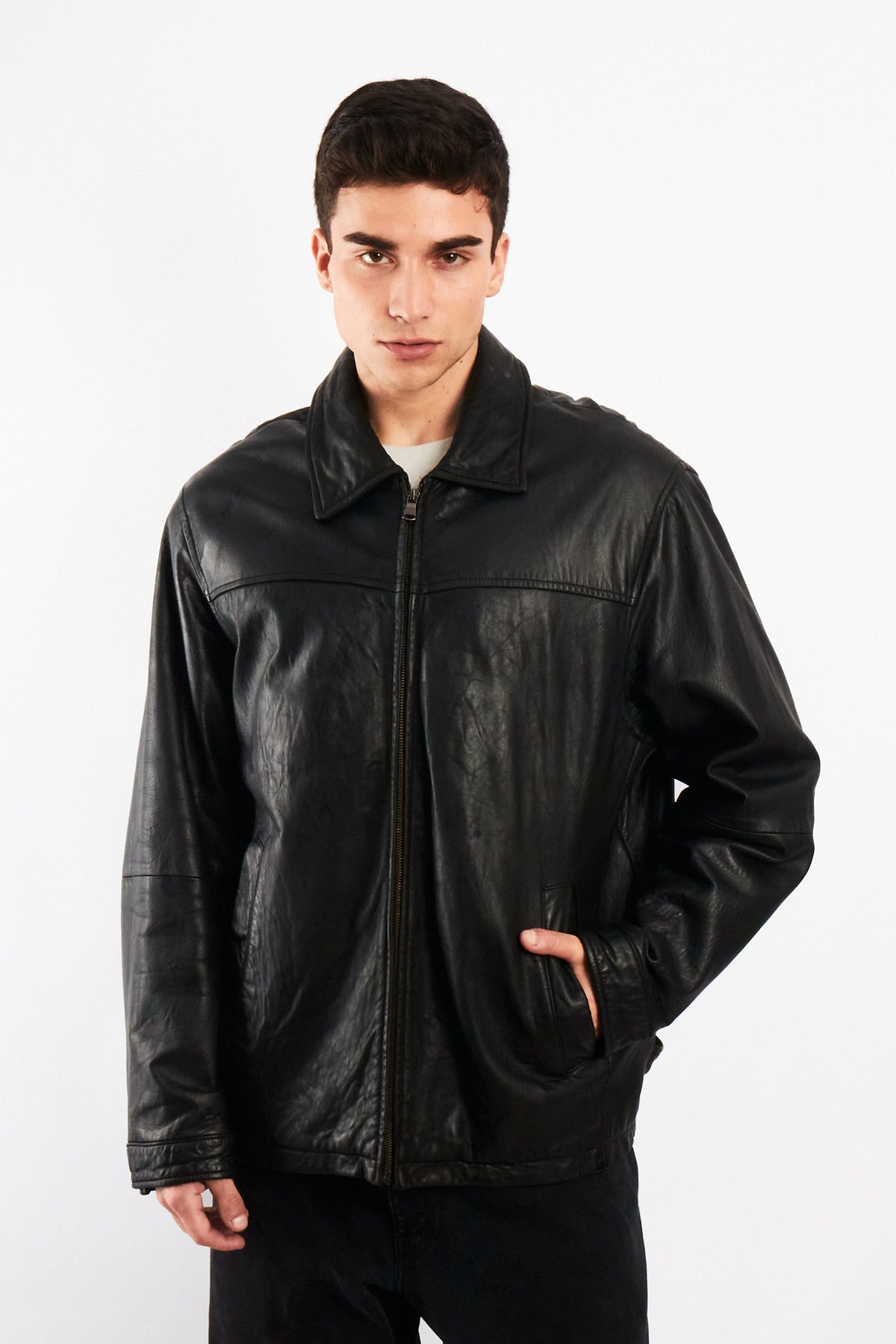 2000 Vintage Columbia Leather Harrington Jacket (L/XL)