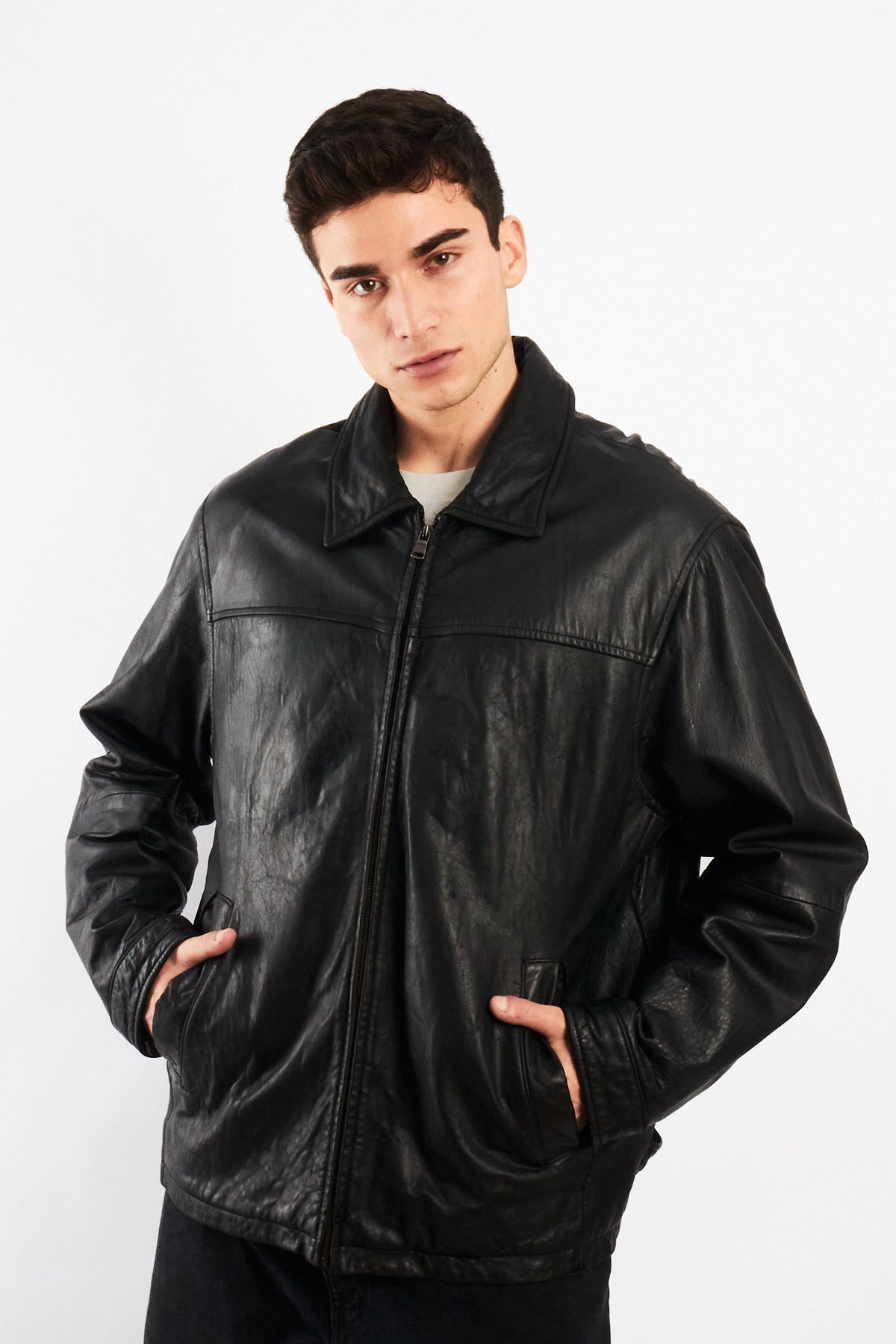 2000 Vintage Columbia Leather Harrington Jacket (L/XL)