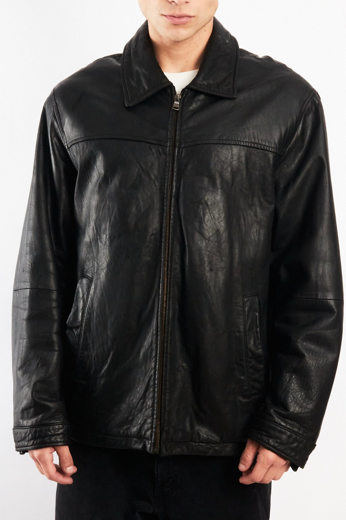 2000 Vintage Columbia Leather Harrington Jacket (L/XL)