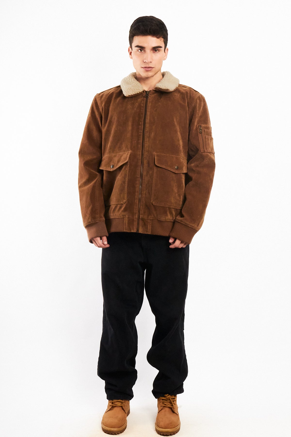 2000 Levi's Mocca Sherpa Type Leather A-2 Flight Jacket (L/XL)