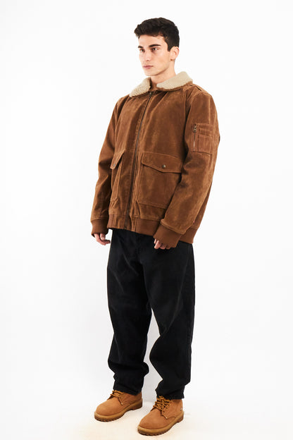 2000 Levi's Mocca Sherpa Type Leather A-2 Flight Jacket (L/XL)