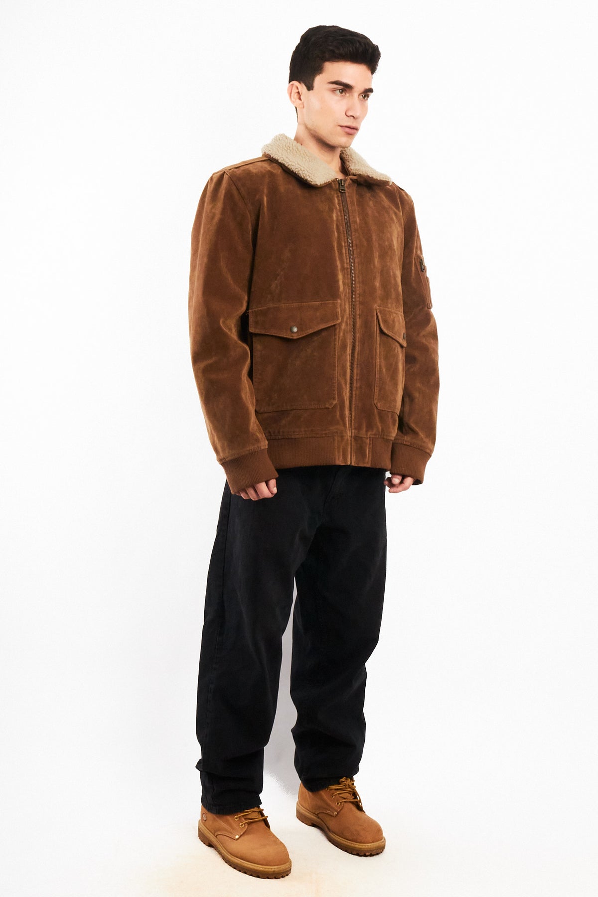 2000 Levi's Mocca Sherpa Type Leather A-2 Flight Jacket (L/XL)