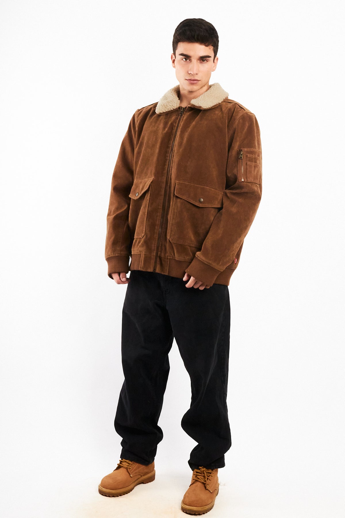 2000 Levi's Mocca Sherpa Type Leather A-2 Flight Jacket (L/XL)