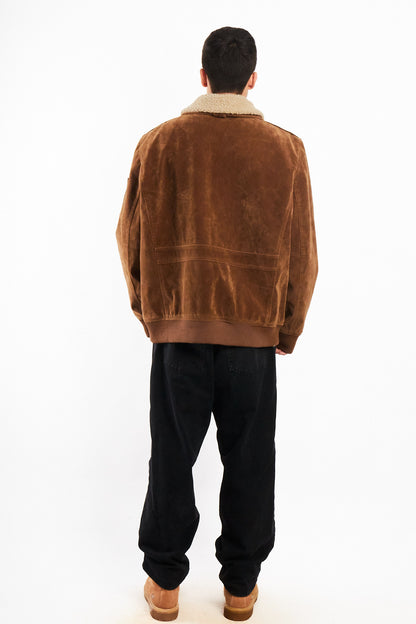 2000 Levi's Mocca Sherpa Type Leather A-2 Flight Jacket (L/XL)