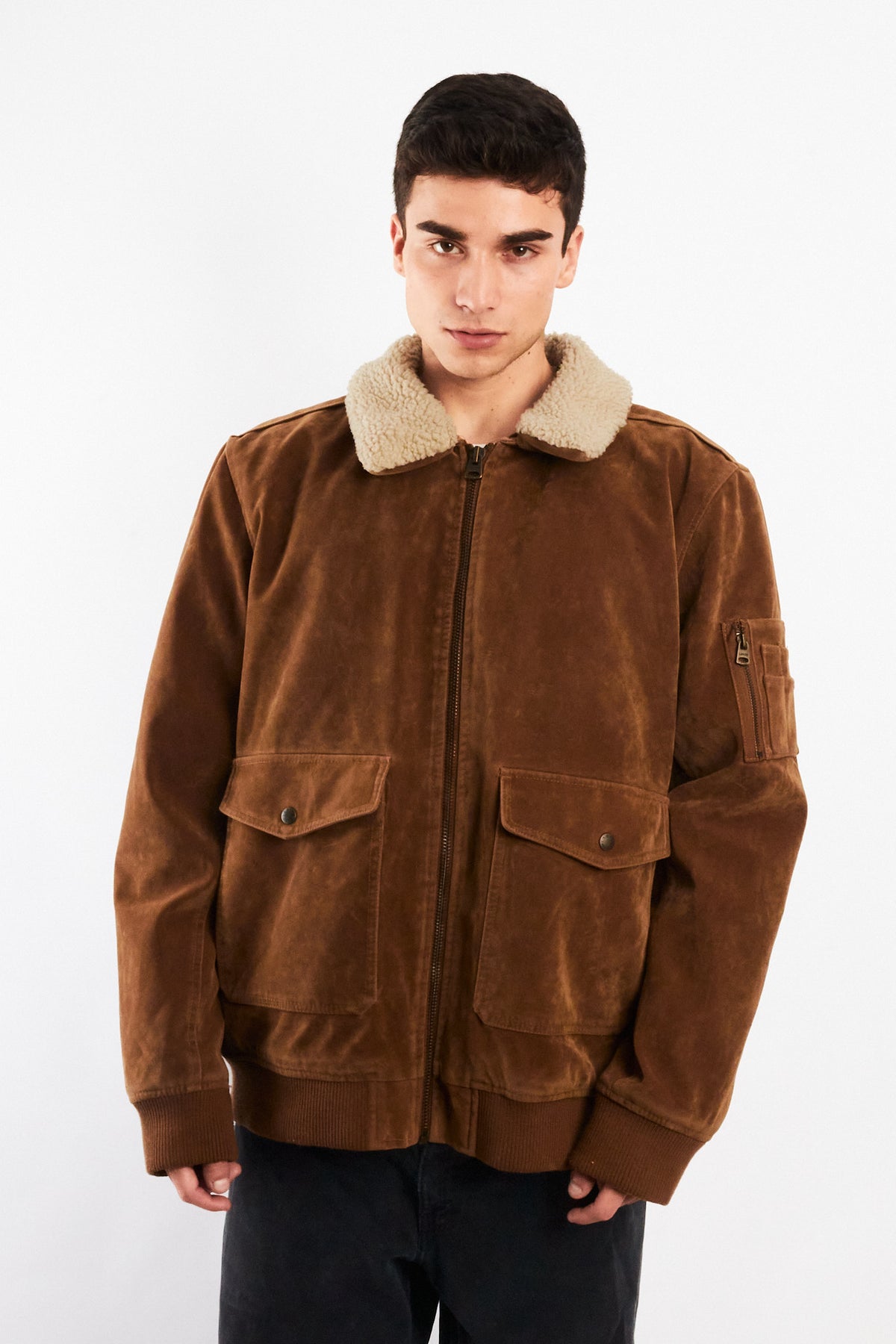2000 Levi's Mocca Sherpa Type Leather A-2 Flight Jacket (L/XL)