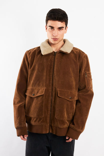2000 Levi's Mocca Sherpa Type Leather A-2 Flight Jacket (L/XL)