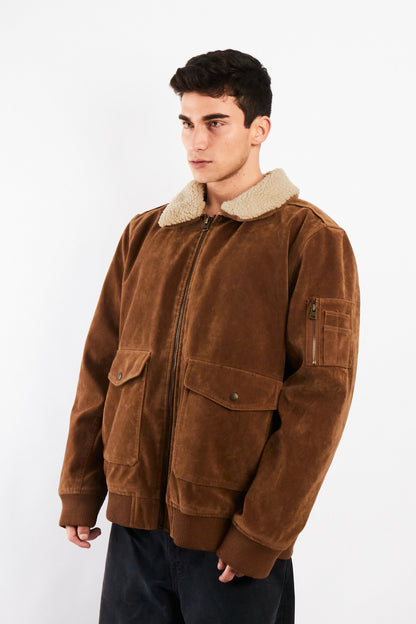 2000 Levi's Mocca Sherpa Type Leather A-2 Flight Jacket (L/XL)