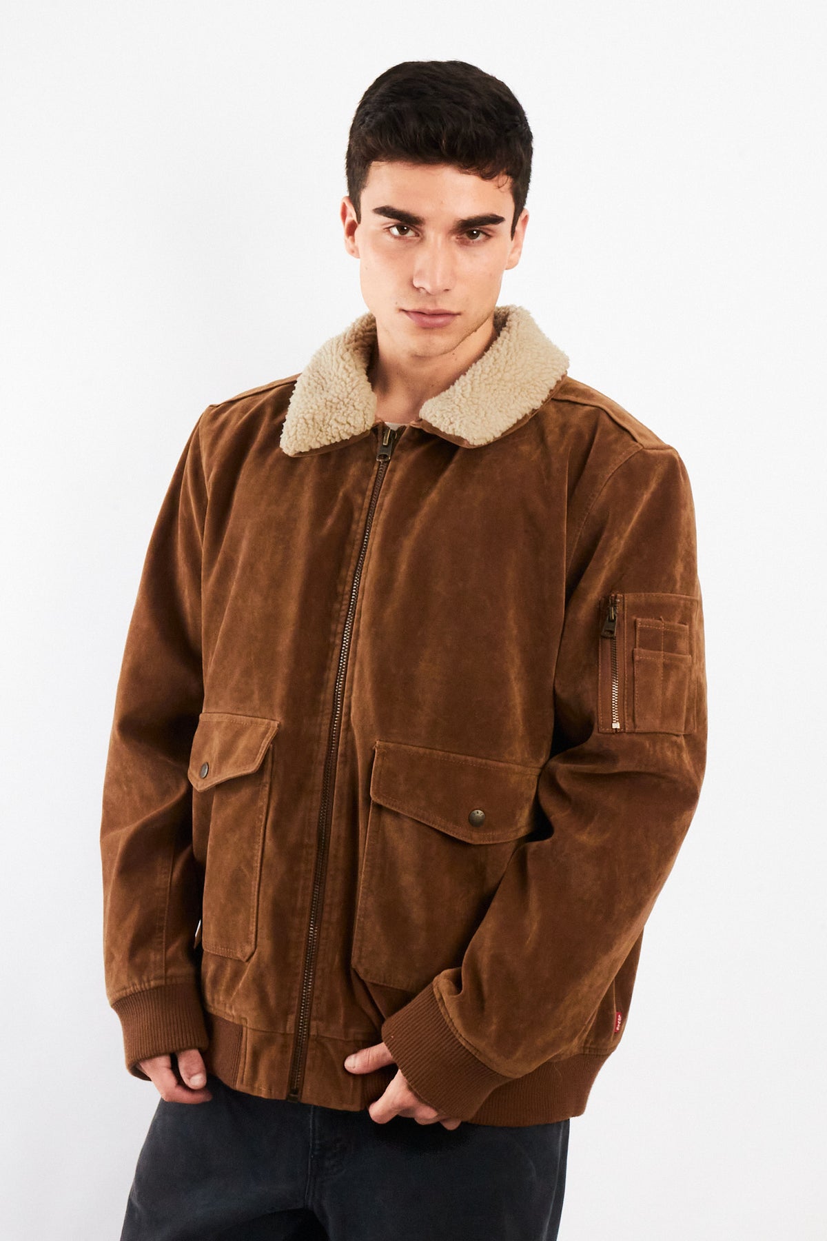 2000 Levi's Mocca Sherpa Type Leather A-2 Flight Jacket (L/XL)