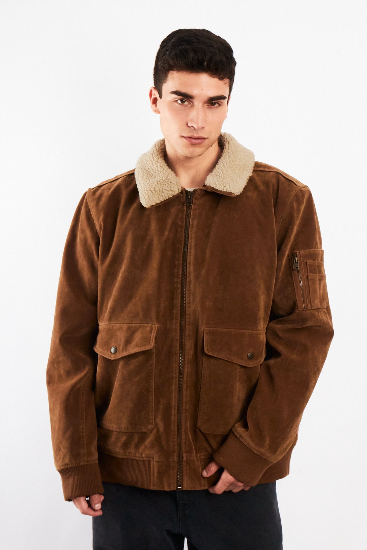 2000 Levi's Mocca Sherpa Type Leather A-2 Flight Jacket (L/XL)