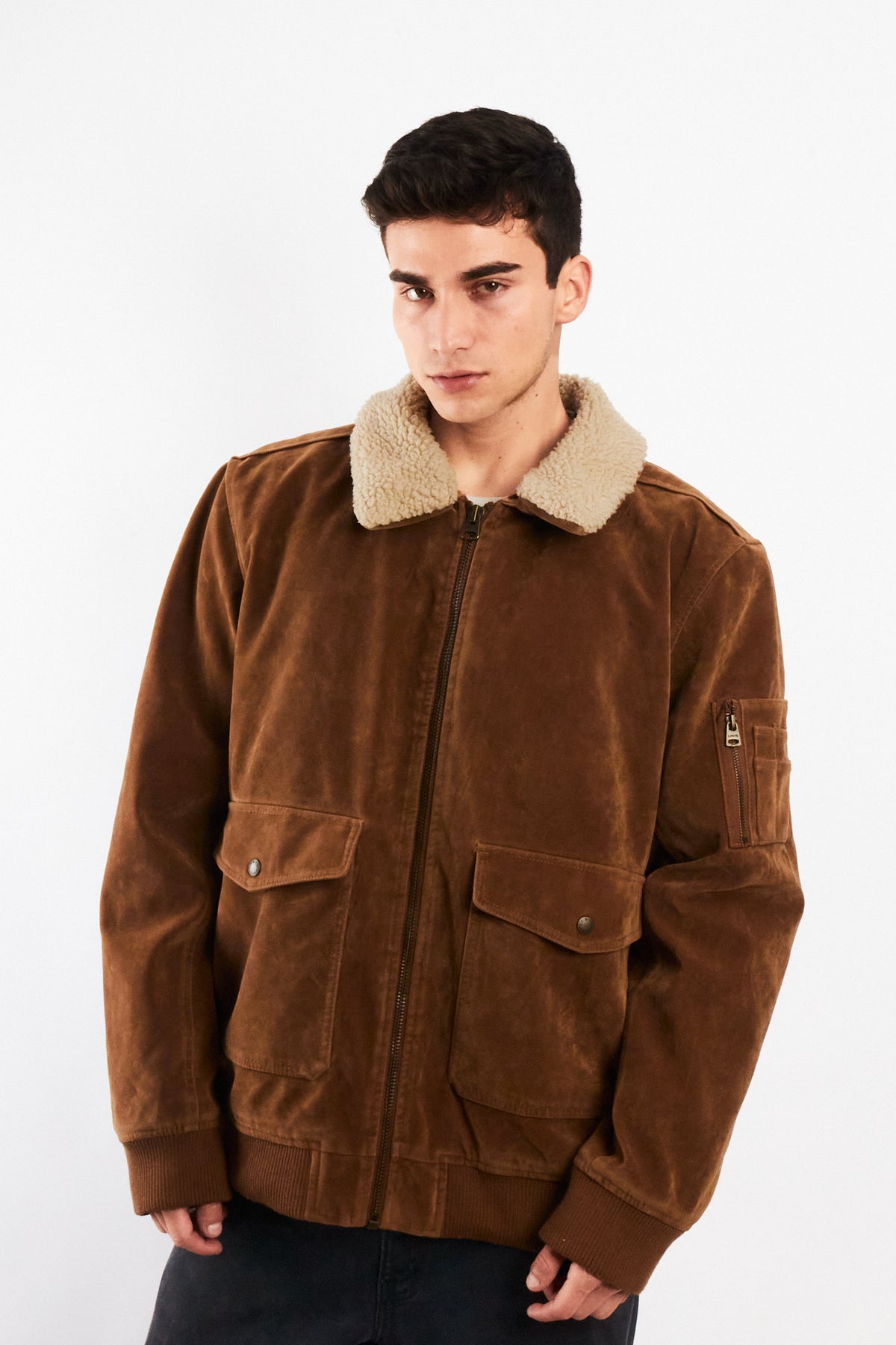 2000 Levi's Mocca Sherpa Type Leather A-2 Flight Jacket (L/XL)